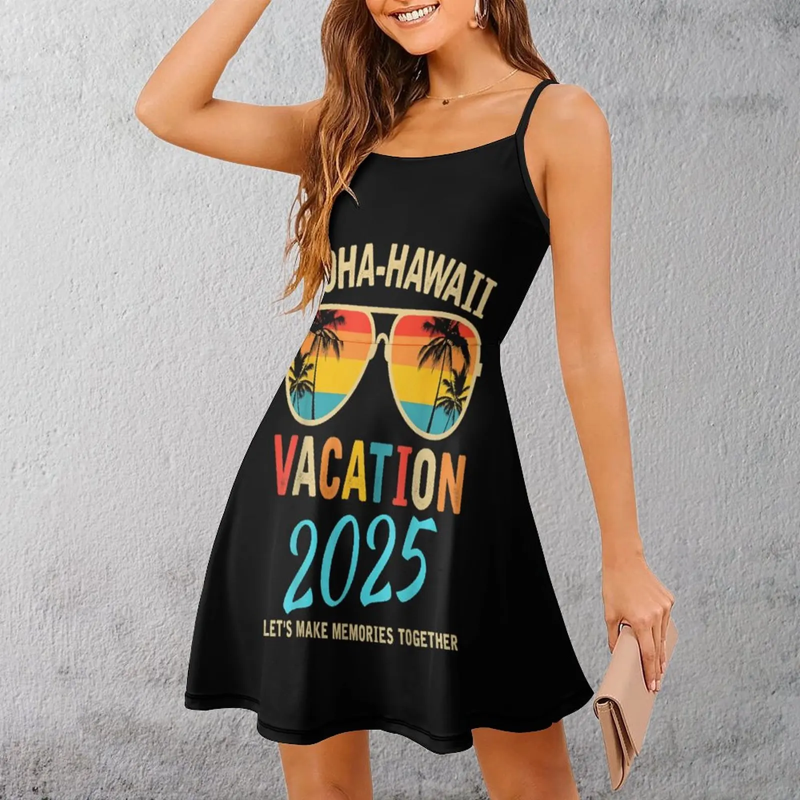 

Aloha Hawaii Vacation 2025 Women's Sling Dress Premium Exotic Woman's Gown Funny Novelty Vacations Dresses