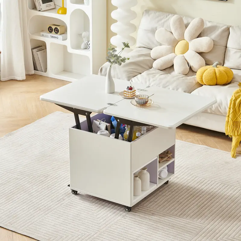 Meja makan penyimpanan teleskopik lipat tujuan ganda meja kopi kecil sederhana yang kreatif