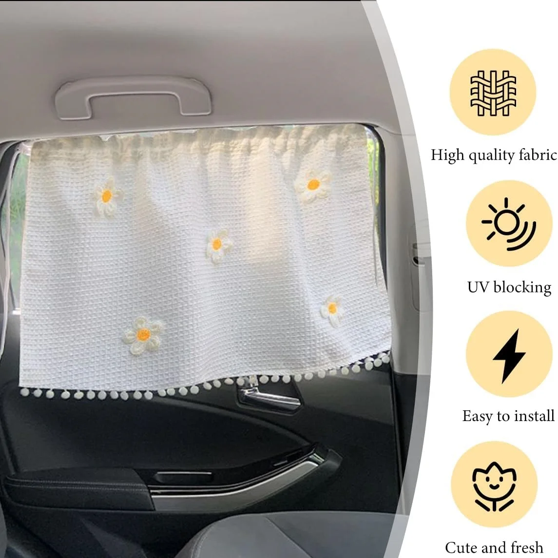Car Side Window Sun Shade Privacy Curtain for Baby, Blackout UV Protection Car Window Shades with Suction Cup for Back Seat Cute