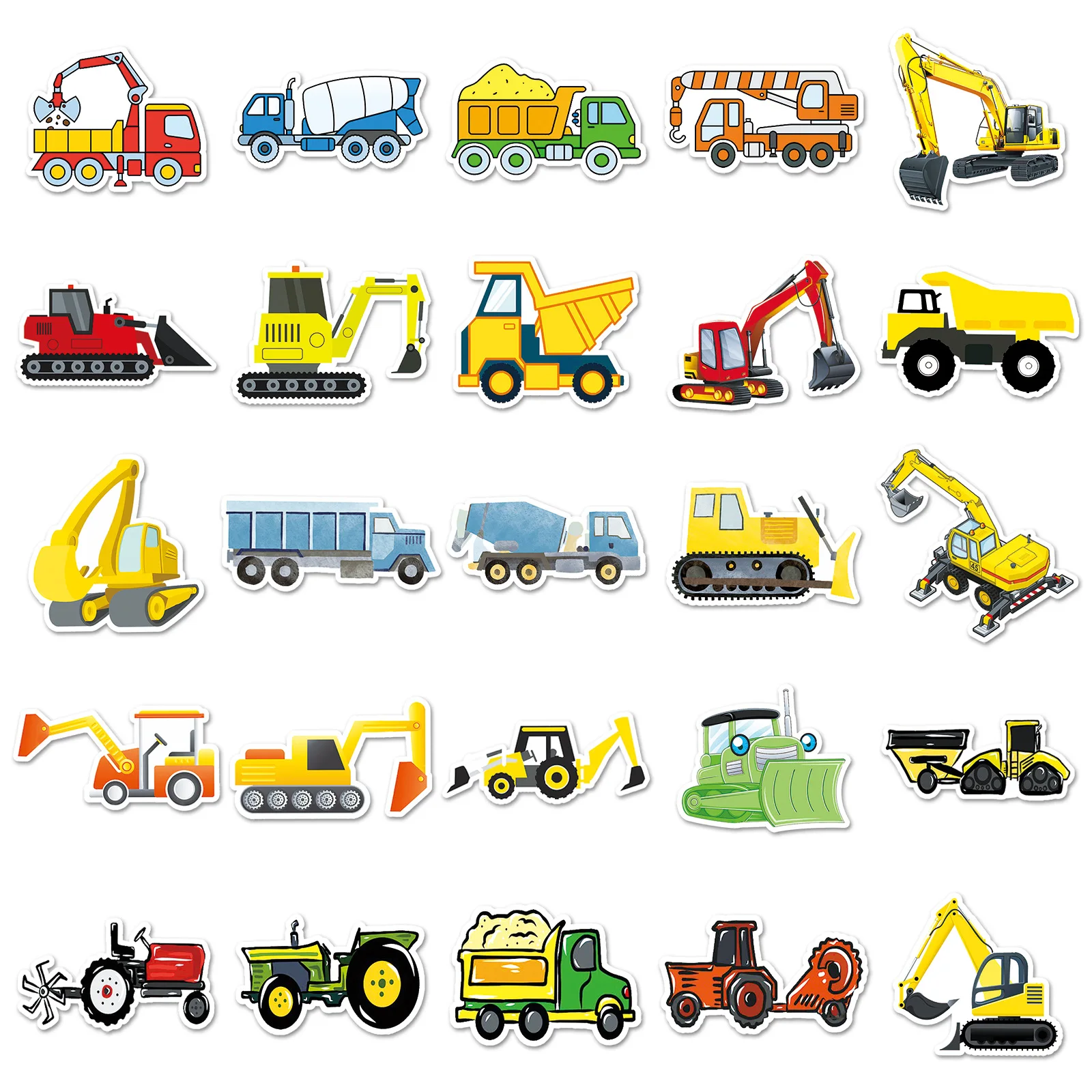 50PCS Construction Vehicle Stickers Cute Truck Excavator Mixer Truck Cartoon DIY Decoration Notebook Waterproof Sticker Kids Toy