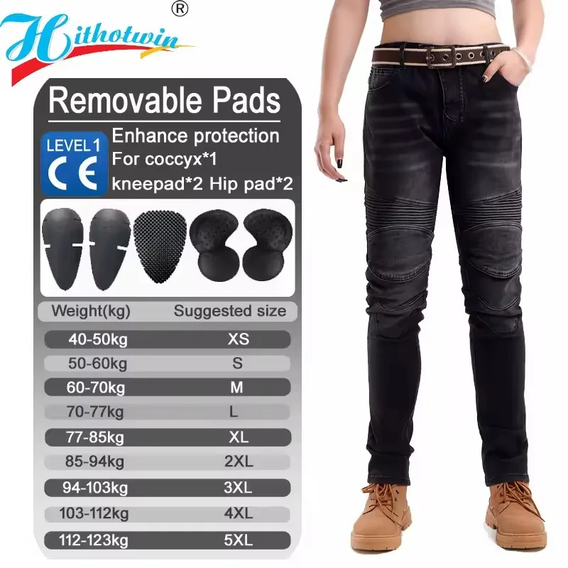 

Womens Motorcycle Jeans Black Offroad Riding Pants Dirt Bike Protective Gear for Ladies