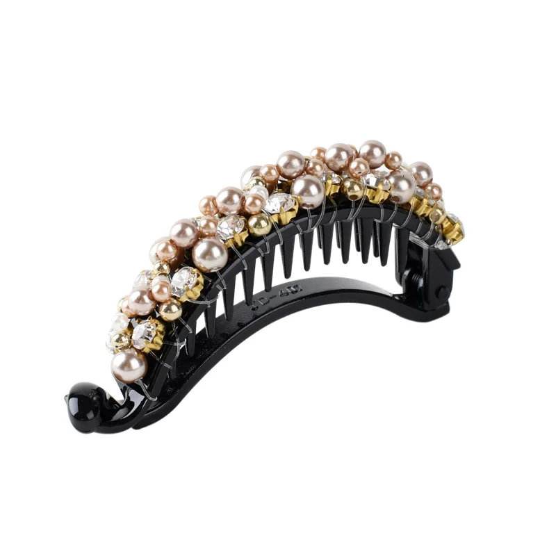 Korean Elegant Pearl Rhinestone Banana Vertical Hair Clip  and Non-Slip Accessories for Women Barette Cheveux Femme