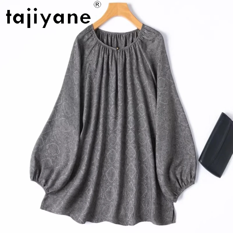 

TAJIYANE 100% Mulberry Silk Blouse for Woman Elegant Jacquard Shirts Lantern Sleeve Loose Women Tops 2026 Autumn Clothes camisas
