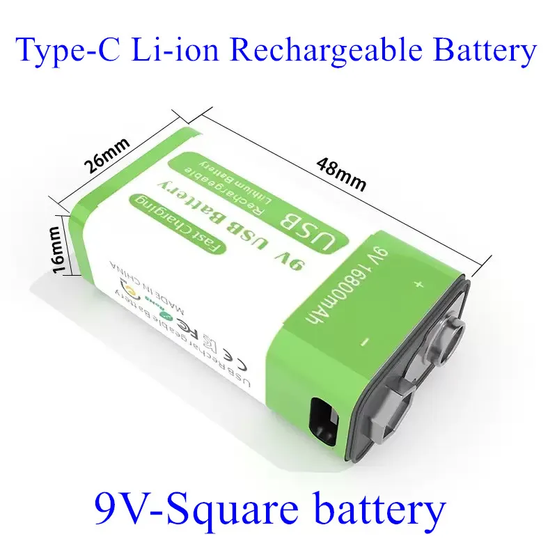 Brand New 9V Battery 16800mAh Lithium-ion Rechargeable Battery Type-C Battery 9V Multimeter Microphone Toy Remote Control KTV