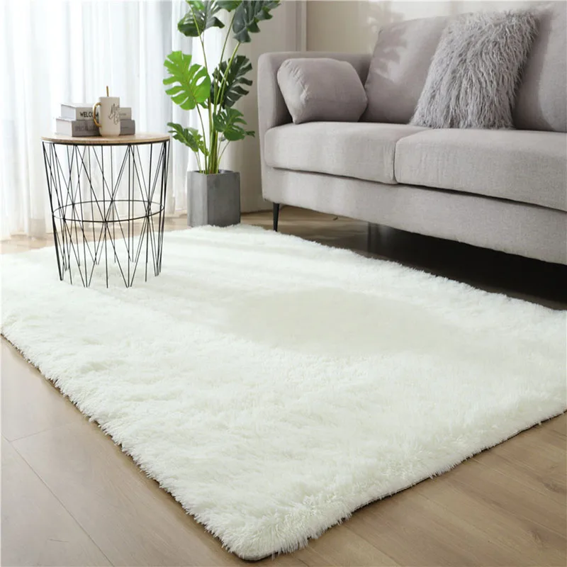 4Cm Long-Haired Solid Rectangular Carpet Super Soft Bedroom Living Room Bedside Rug Fluffy Anti-Drop Thick Pile Floor Covering