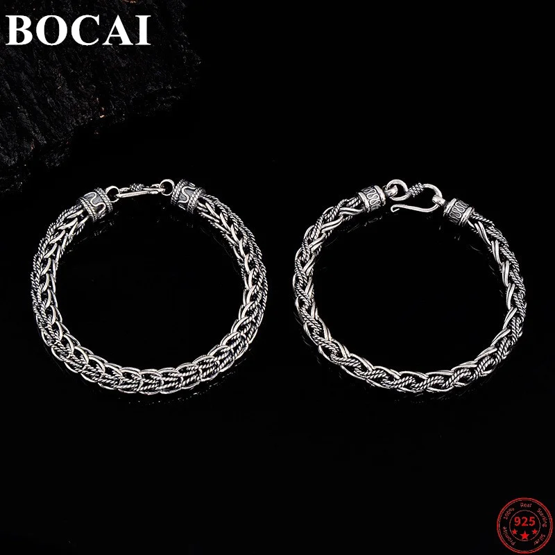 

BOCAI s925 Sterling Silver Bracelets for Men Women New Men's Fashion Thick Mixing Woven-Chain Charms Jewelry Free Shipping