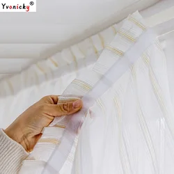 Punch Free Self-stick Short Curtains Self-adhesive Window Drapes Bedroom Living Room Vertical Striped Linen Cortinas Home Decos