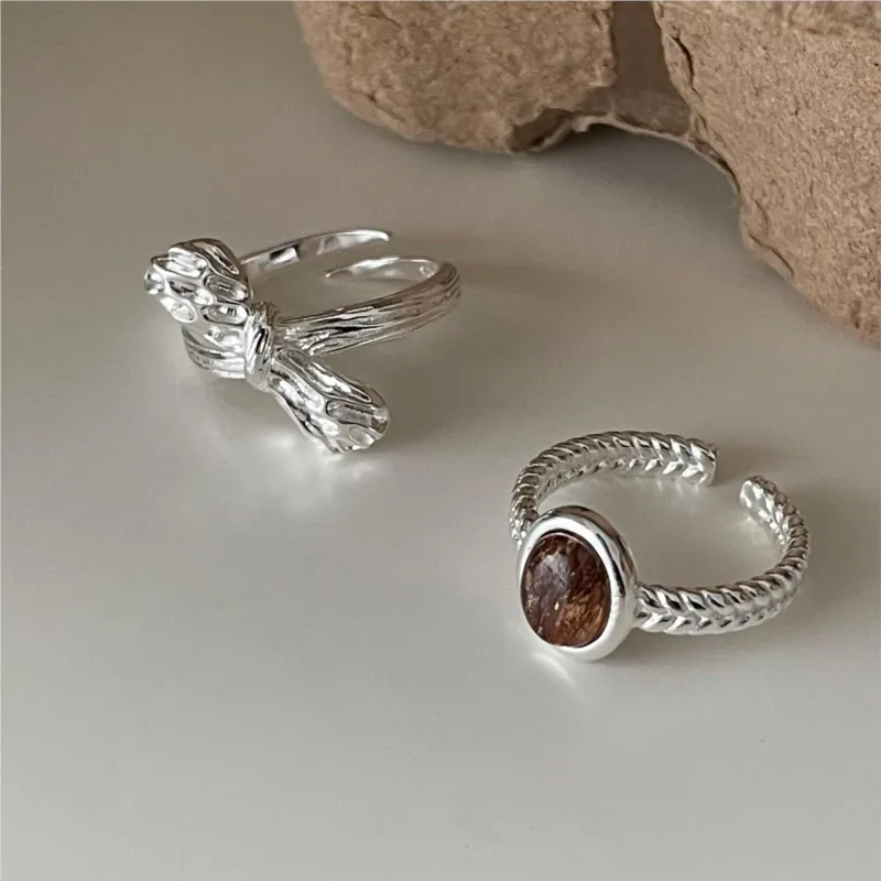 PANJBJ – bague œil de tigre en argent Sterling 925 pour femmes, nœud papillon mat, Texture pliable, Design Ins, bijoux cadeau, livraison directe