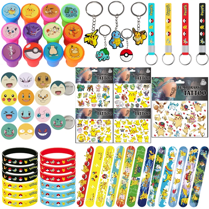 Fournitures de fête d'anniversaire thème Pokemon Pikachu, autocollants cadeaux, Bracelets à claque, timbres, sacs cadeaux, remplissage, décoration de fête