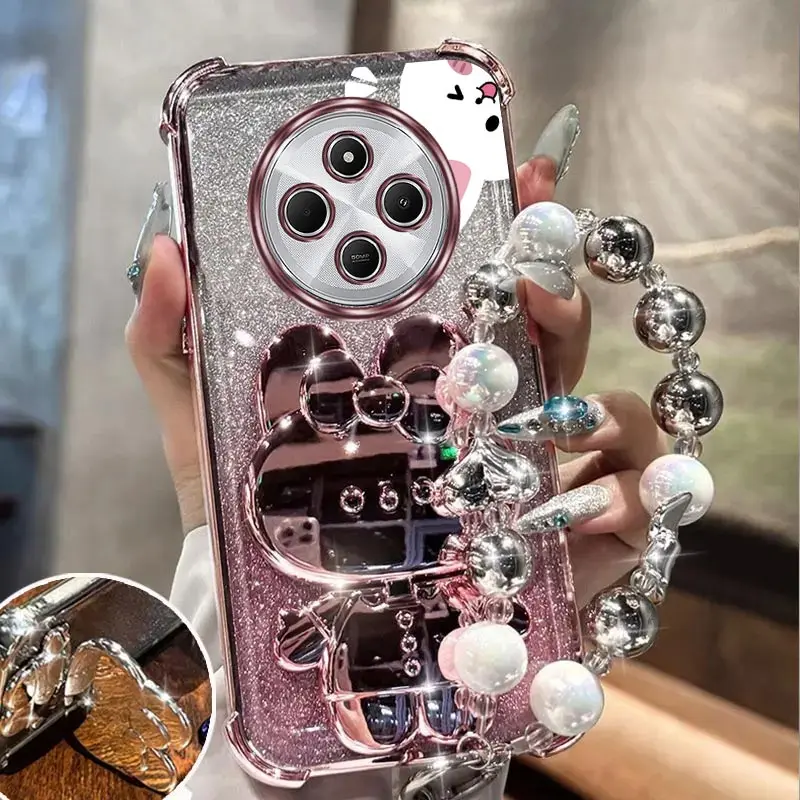 Airbag Glitter Mirror Rabbit Phone Holder Case For Xiaomi Redmi 9 9A 9AT 9T 9i 9C 10 10C 12C 13C 14 NFC 4G 5G Anti-knock Cover