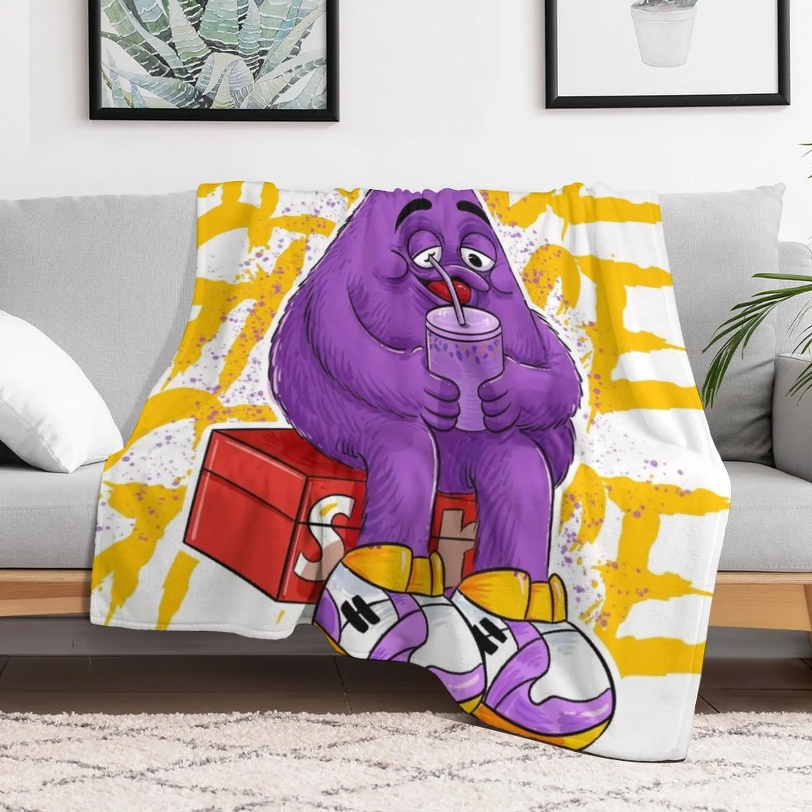 Grim Shake Grimace Fan art Throw Blanket Single Summer Travel Summer Beddings Blankets