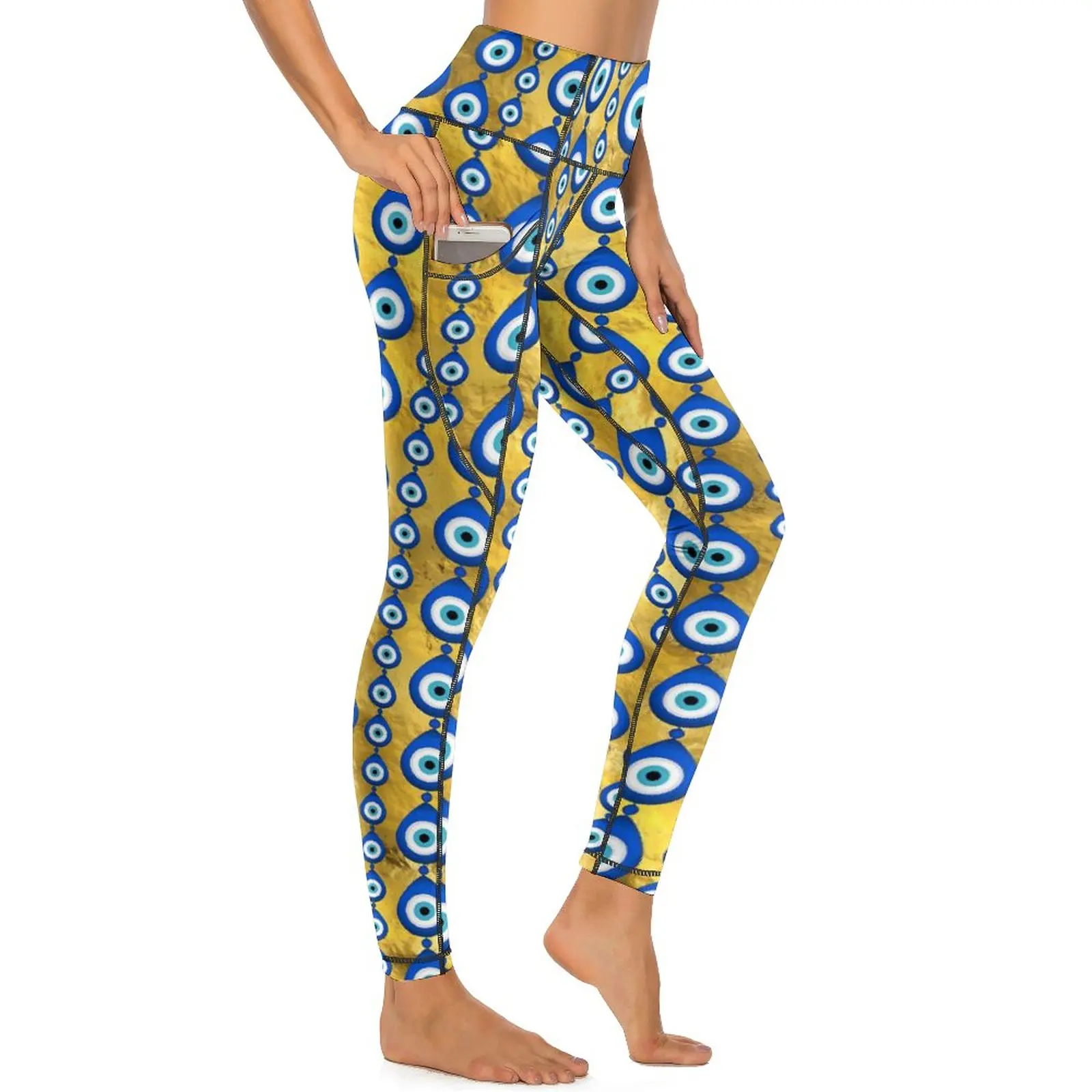 Evil Eye Print joga spodnie kieszenie Mati Mataki legginsy Sexy wysoki stan nowość do jogi spodnie sportowe rozciągliwe legginsy Fitness