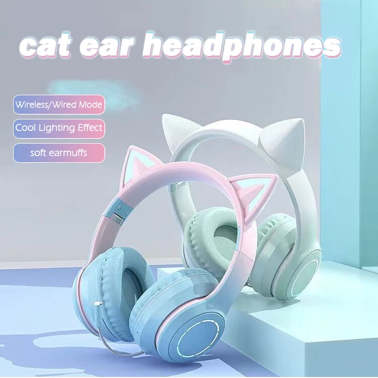 

Cat Ear Wireless Headphones Young People Kids Headset Best Gift LED Bluetooth 5.1 Support 3.5mm Plug With Detachable Mic