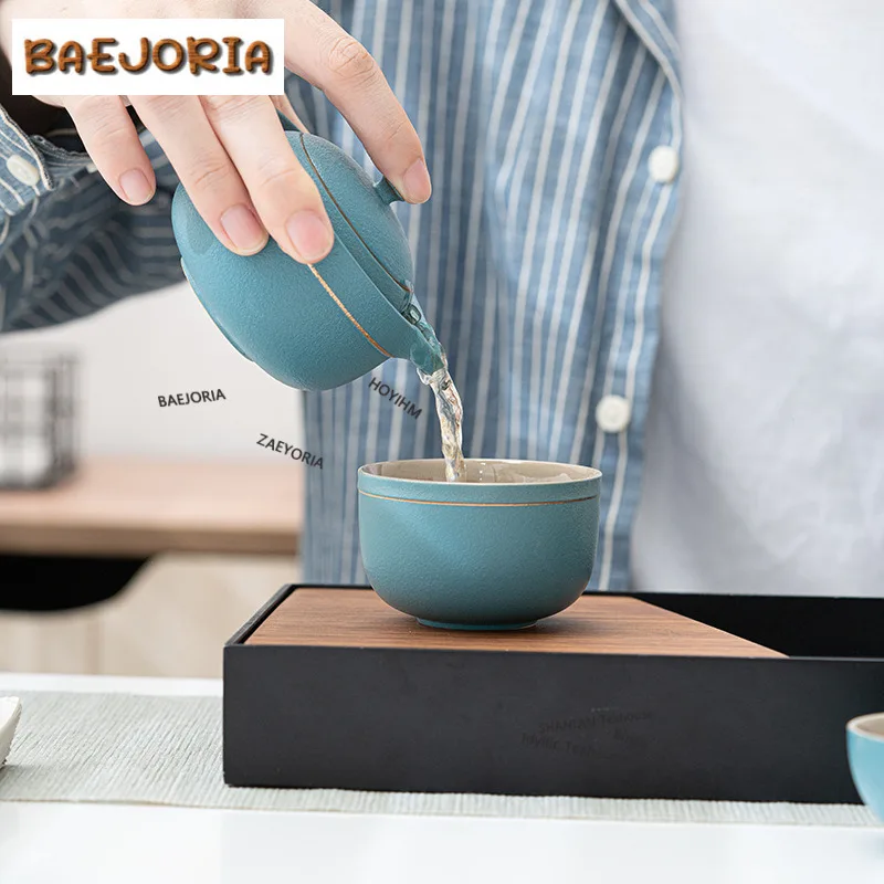 Crude Pottery Travel Tea Set Kit Boutique 1 Pot 2 Cups Tea Brewing Organizer Portable Camping Stock Bags Tea Ceremony Decoration
