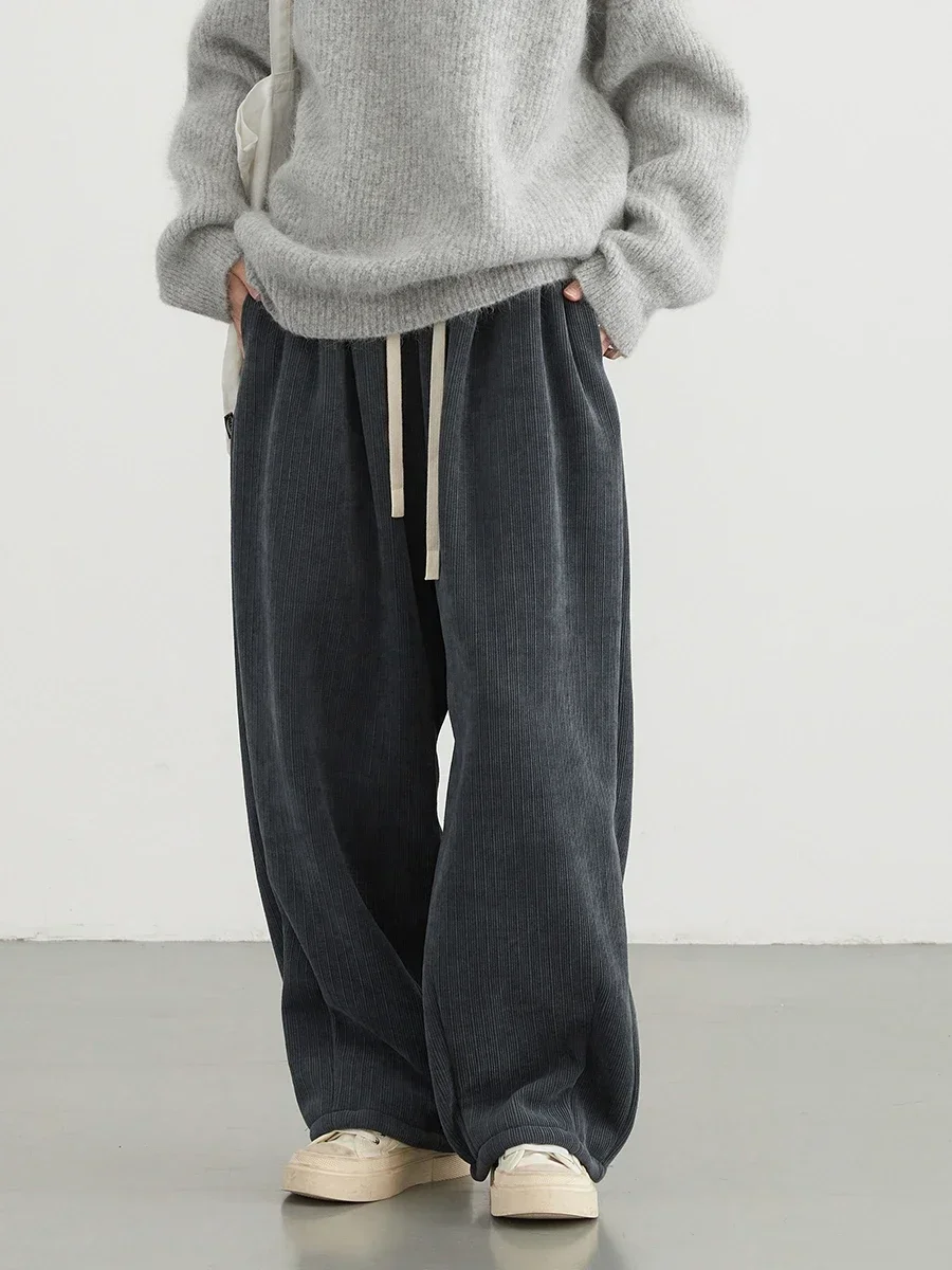 CHIC VEN Women Pant Loose Retro High Waisted Casual Wide Leg Pants Solid Plush Thick Warm Female Trousers Spring Autumn 2024