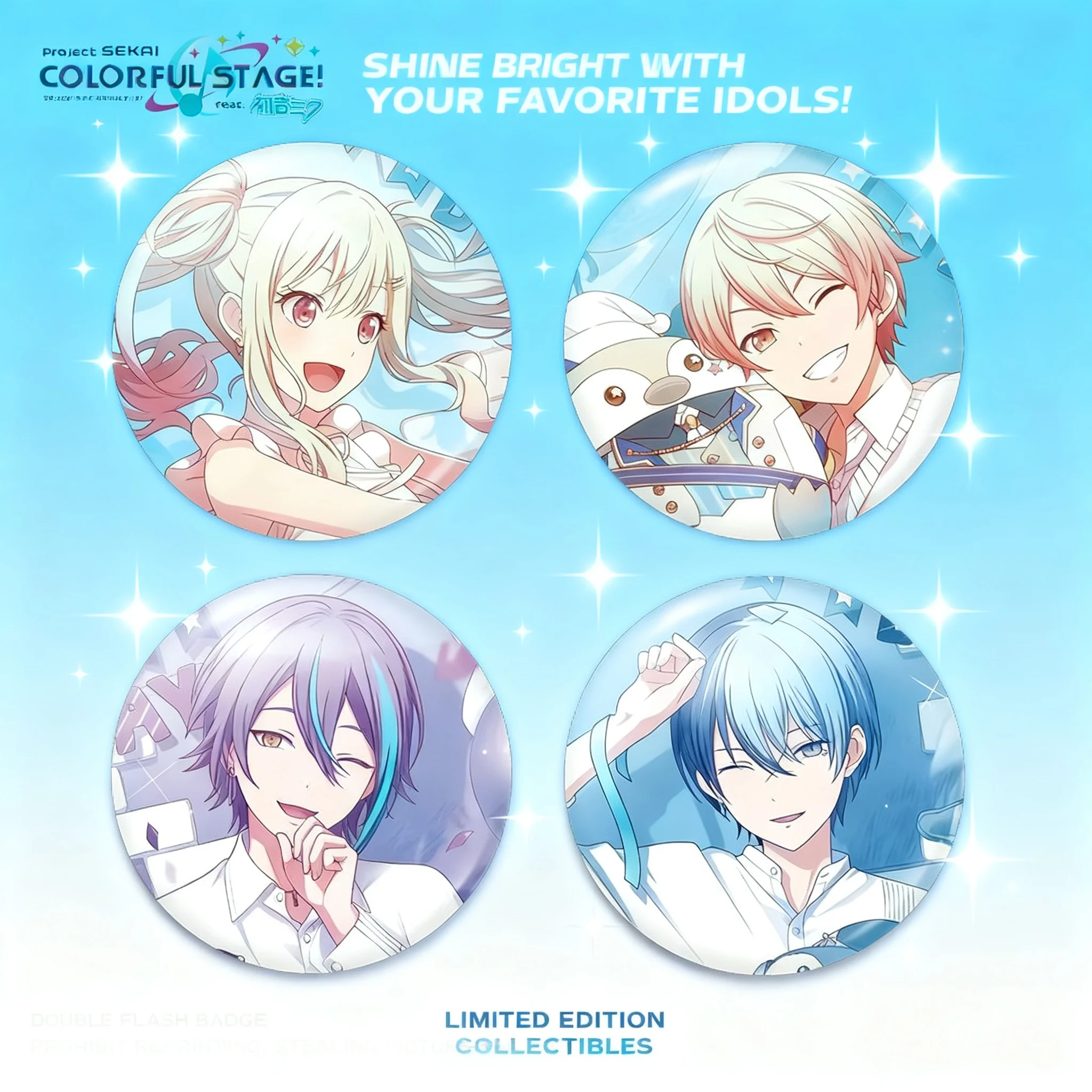 

World Project Colorful Stage Feat Hatsune Miku 58mm Laser Badge Aoyagi Fuyumi Kamishiro Rui Tenma Tsukasa Anime Merch