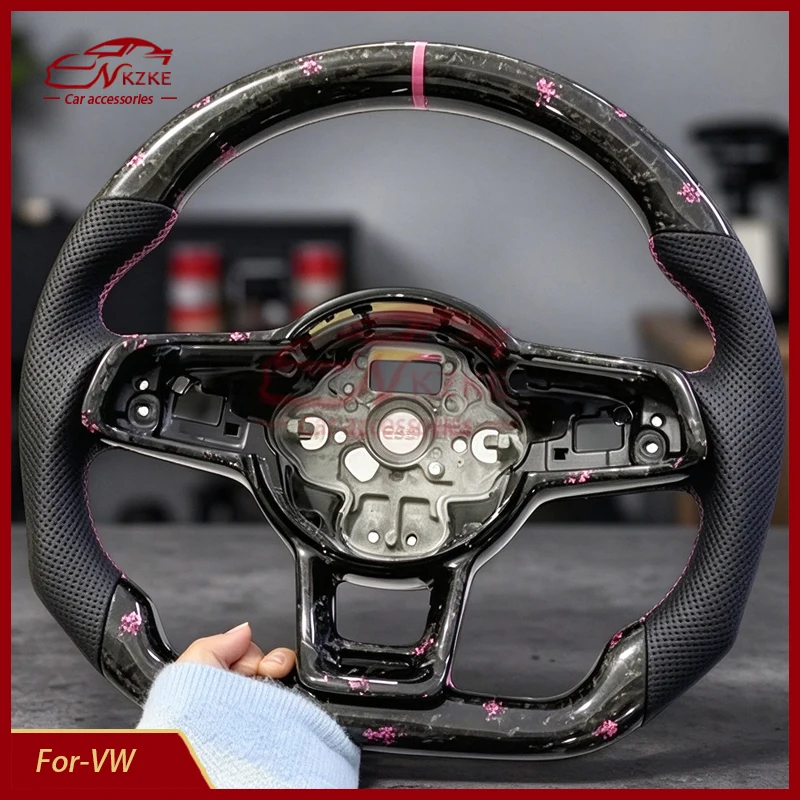 Customized processing version, suitable for Volkswagen Golf 7 7.5 GTI MK7 pink forged carbon fiber steering wheel with frame