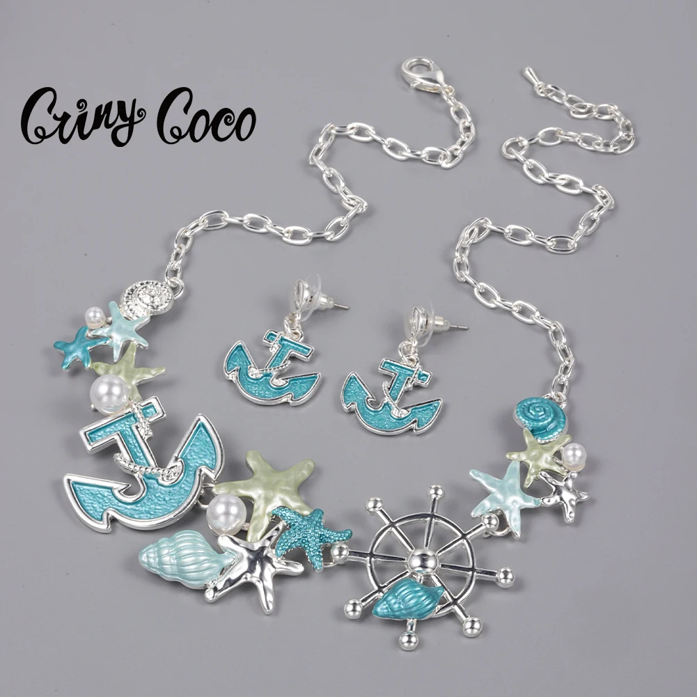 Cring Coco 2023 New Necklaces Fashion Ship's Anchor Starfish Popular Necklaces Earring Sets Irregular Trendy Jewelry for Women