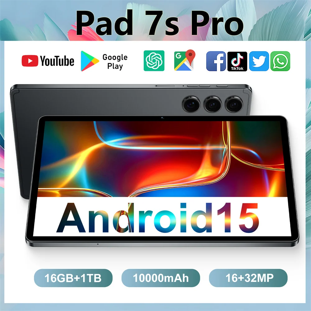

Планшет Pad 7s Pro Original 10.1'' Android 15, недорогой планшет с 5G, двумя SIM-картами, 10000 мАч, Wi-Fi, GPS, для детей, в подарок
