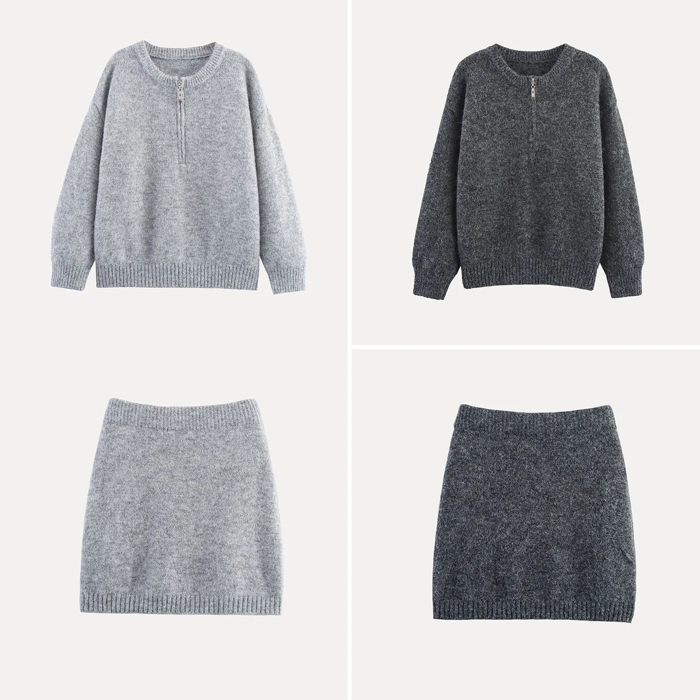 

2025 Autumn New Sle Women's round Ne Knitted Sweater ort Skirt Set Comfortable Warm Long Sve Zipper Closure Color