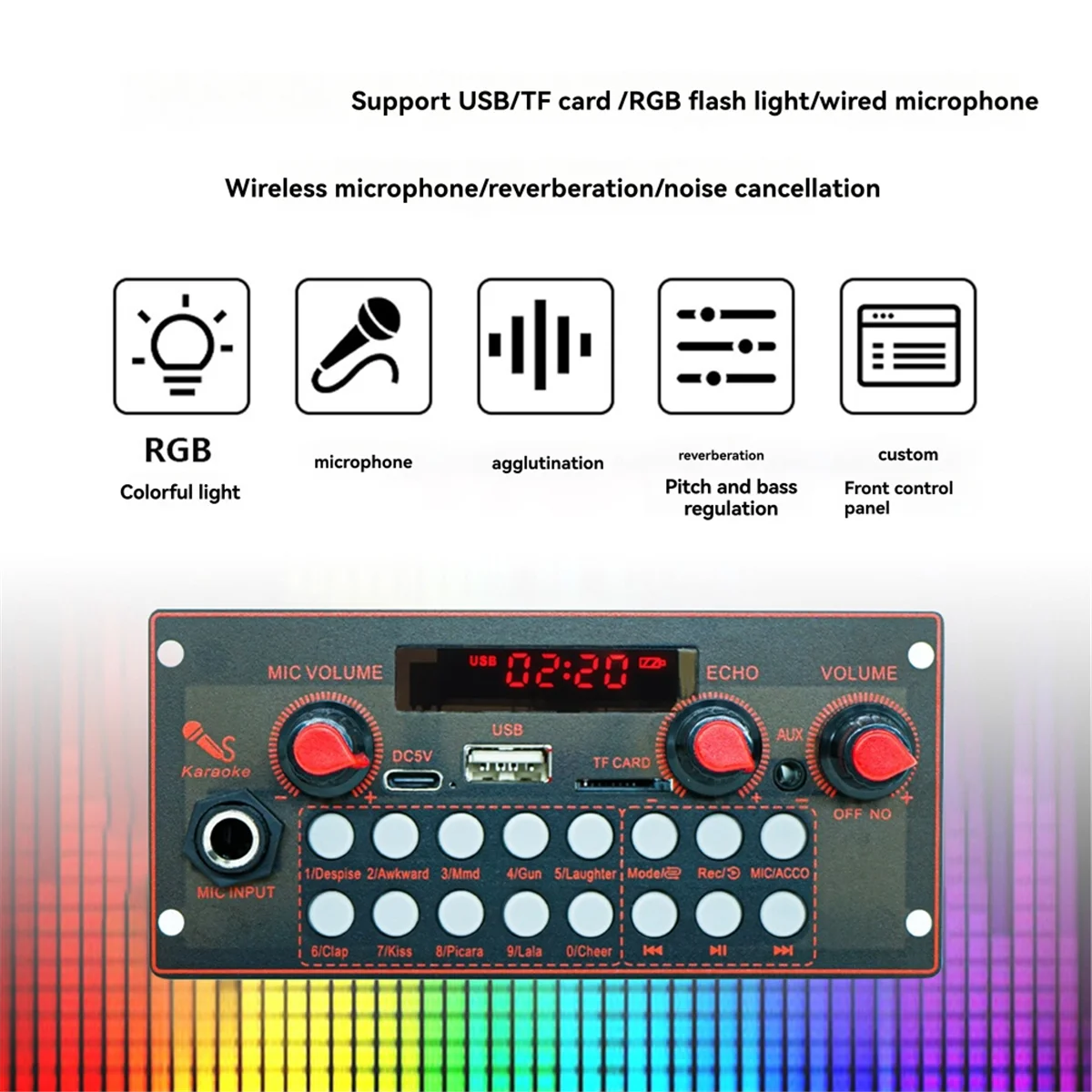 AB01 MP3 декодерBoard 2x10 Вт 20 Вт Усилитель Аудиоплеер 5 В DIY MP3-плеер Автомобильный FM-радио Модуль TF USB Микрофон Запись Bluetooth5.3 B