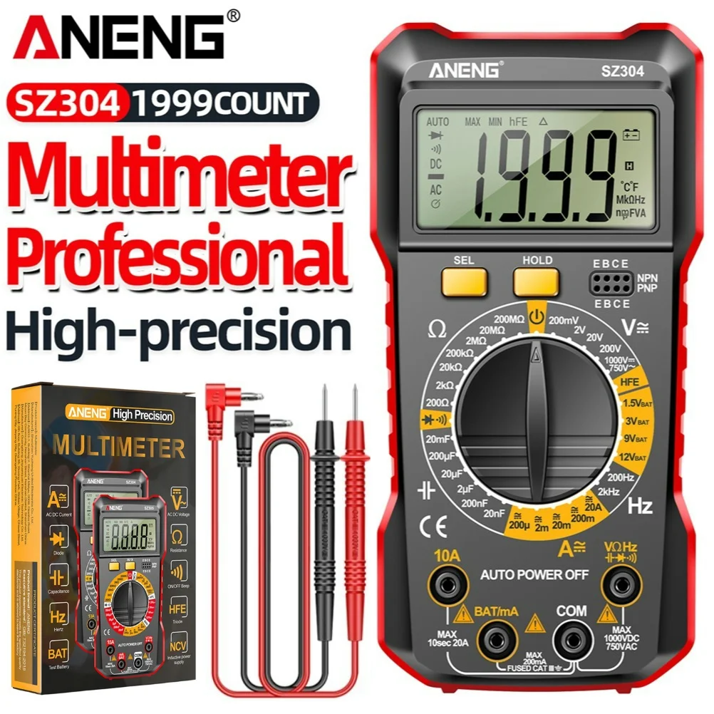 ANENG SZ304 Digital Multimeter Votage Current Ohm Test Tool Voltage Detector Auto-Ranging 2000 Counts Handheld Electrician Tool