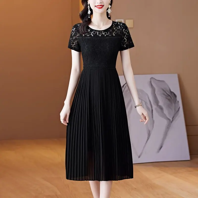 Kanten jurk dames zomer nieuwe witte chiffon grote geplooide jurken lange jurken