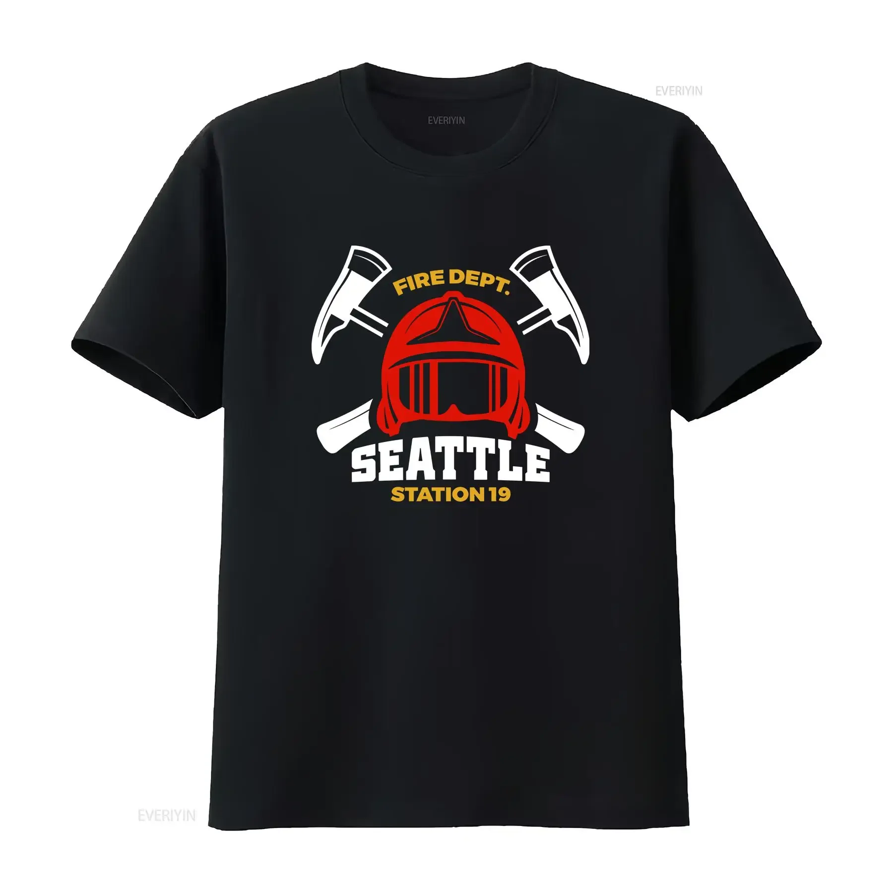 New Seattle Fire Department Firefighter Station 19 TV Series T Shirt Men's vintage Washed graphic Stretched Breathable Slightly
