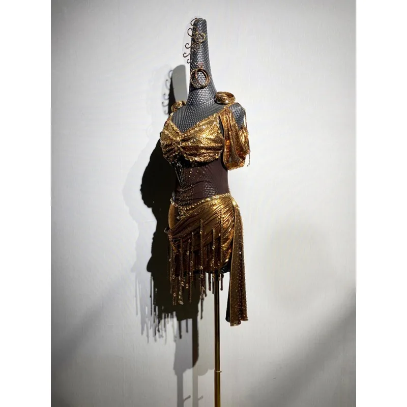 تخصيص الكبار المنافسة زي قاعة الرقص اليدوية الماس فستان الرقص اللاتينية ملابس أداء الأطفال #5