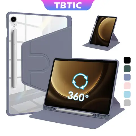 TBTIC 아크릴 720 ° 회전 보호 케이스, 삼성 탭 A9 S9 S8 S7 플러스 11 FE 10.9 12.4 8.7 A8 10.5 S6 라이트 10.4 플립 커버