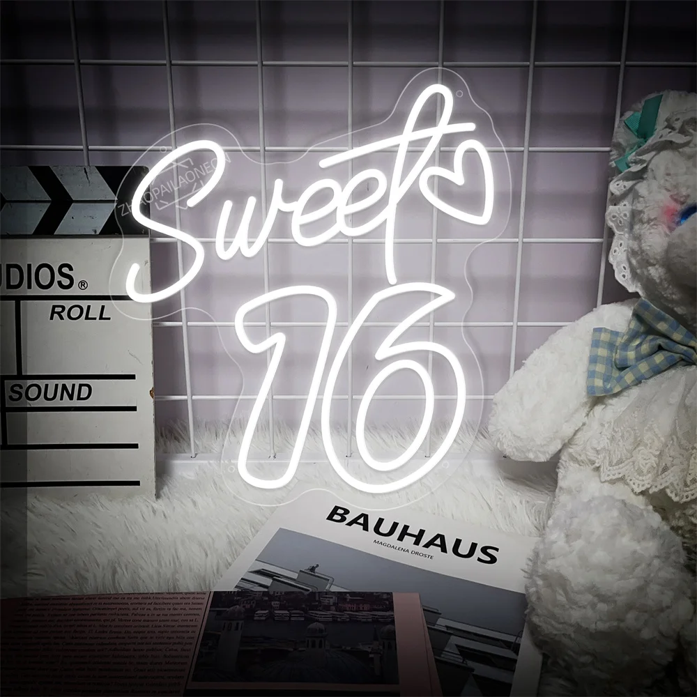 

Неоновая вывеска Sweet 16, неоновый свет с днем рождения, светодиодный неоновый свет на 16-й день рождения для спальни, домашний декор стен, подарки на день рождения для девочек