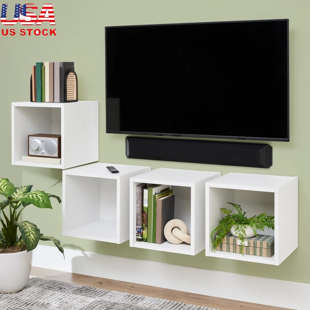 

Set of 4 Wall Mounted Cube Shelves Modular Floating Storage Organizer Space Saving Home Display