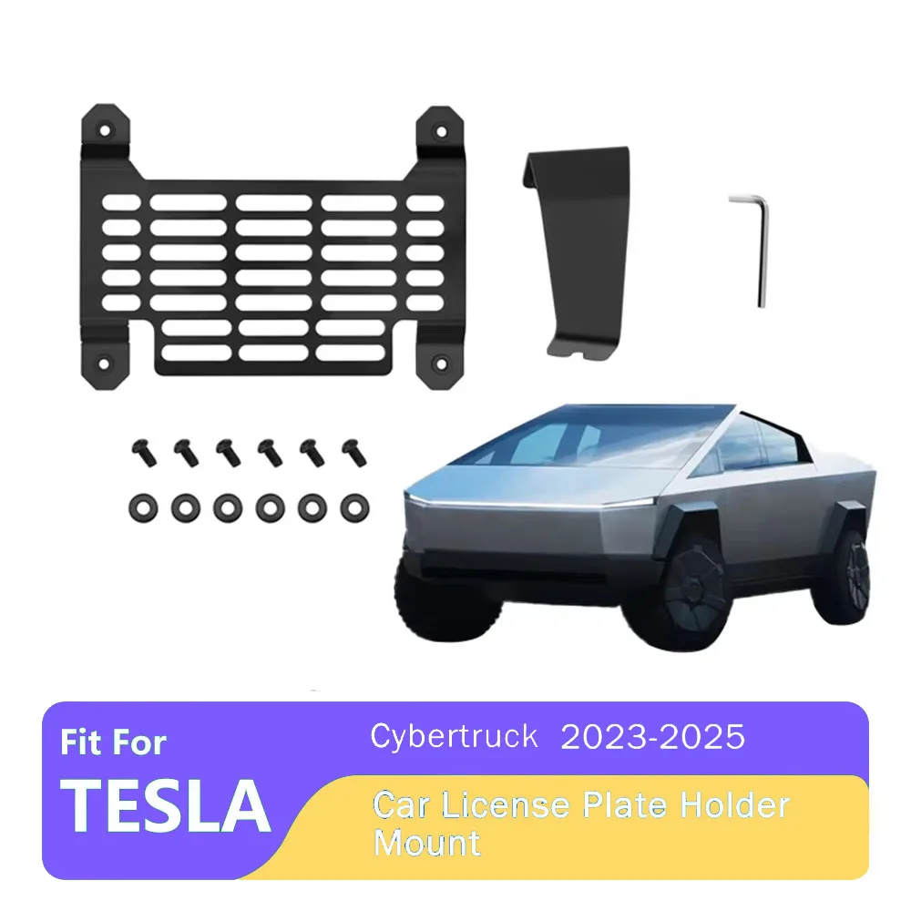 Neu Kennzeichenhalter für Tesla Cybertruck 2024 2025, Aluminiumlegierung, schwarz, vorne, Nummernschildrahmenhalterung, Außenzubehör