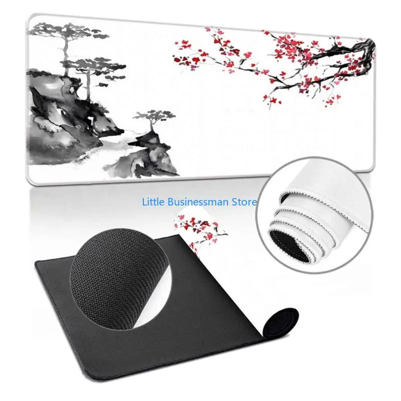 Large Mouse Pad Desk Pad 30X80CM Rubber Base with Wash Mountain Artwork for Keyboard and Office Gaming Use M76A