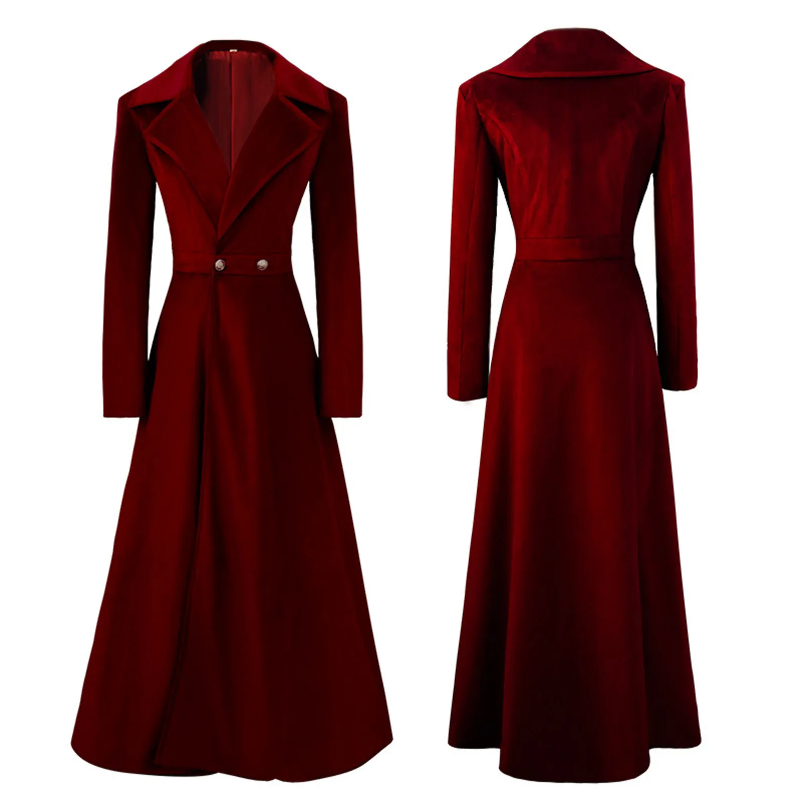 

Vintage Women Christmas Medieval Cosplay Long Coat Autumn Slim Waist Maxi Winter Dress Velvet 19th Century Retro Trench Coat