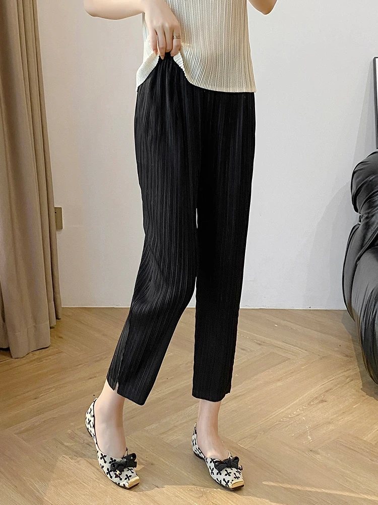 

Casual Pleated Pants Three Houses Style Loose Slimming Nine Points Elastic Ankle Pants Commute Style Natural Waist Polyester ...