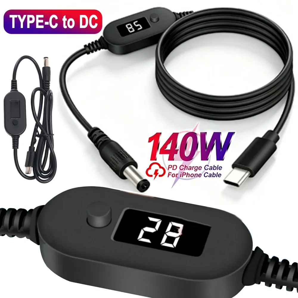 Type C Male To DC Digital Display USB C Data Cord for Routers Camera LCD Monitors 5V/9V/12V/15V/20V/28V 140W Adjust Voltages