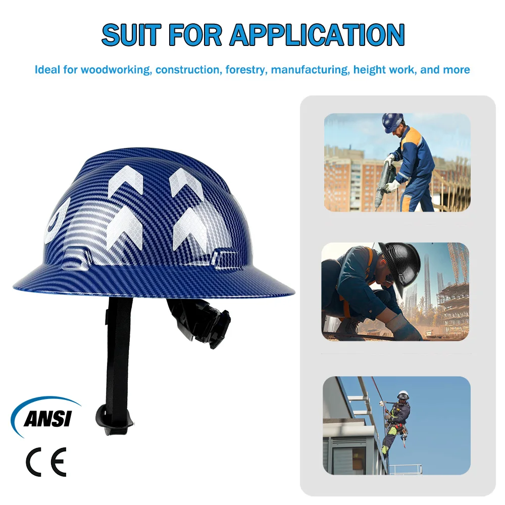 قبعة صلبة بحافة كاملة من CE مع ملصقات عاكسة وخفيفة الوزن وعالية القوة لخوذة أمان مهندس HDPE