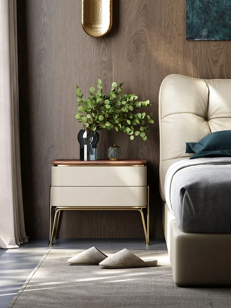 Solid wood bedside table, large flat-floor bedroom home original bedside table Italian modern bedside table