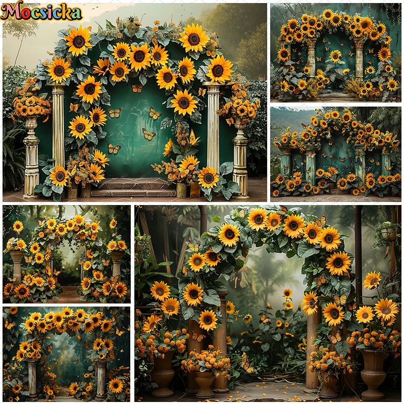 

Mocsicka Summer Sunflower Butterfly Photography Background Newborn Shower Cake Smash Kids Portrait Decor Backdrop Photo Studio