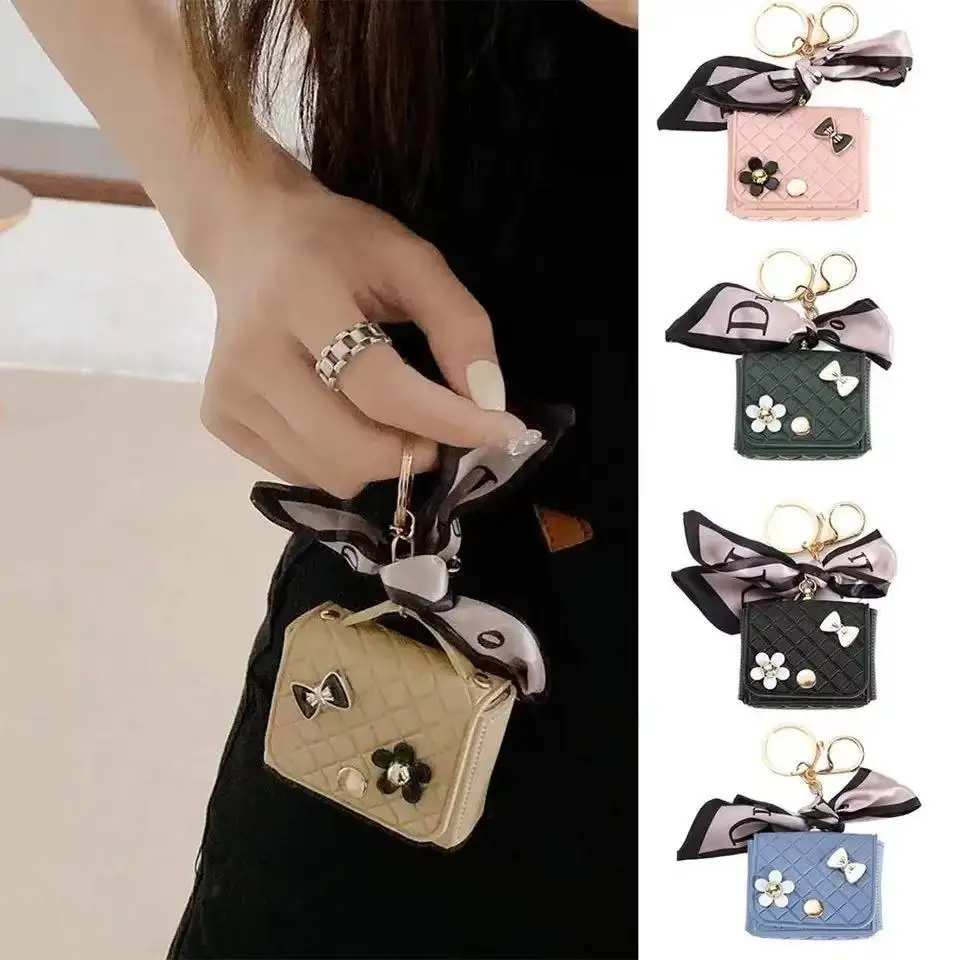 Mode Leder Kopfhörer Lagerung Tasche Mini Kreative Schlüsselbund Einfarbig Anhänger Kopfhörer Fall Bluetooth Headset Abdeckung