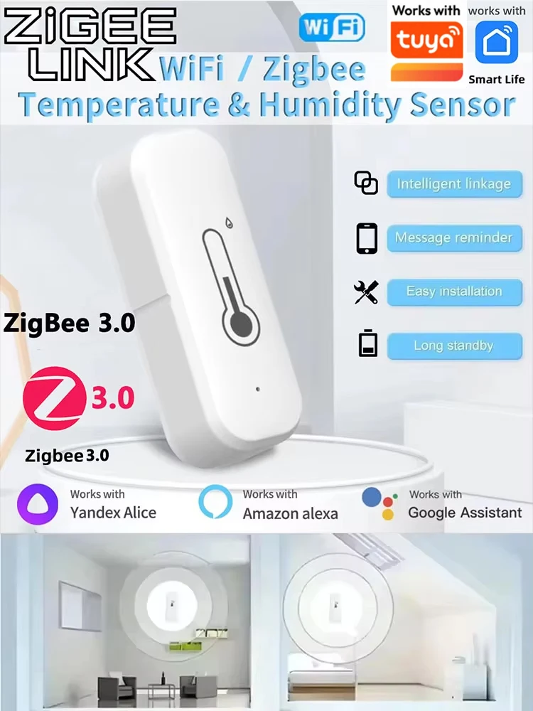 Voor Tuya WiFi/Zigbee 3.0 Temperatuur-vochtigheidssensor Smart Home Indoor Hygrometer Thermometer Real-time Monitor Google Home - afbeelding 2