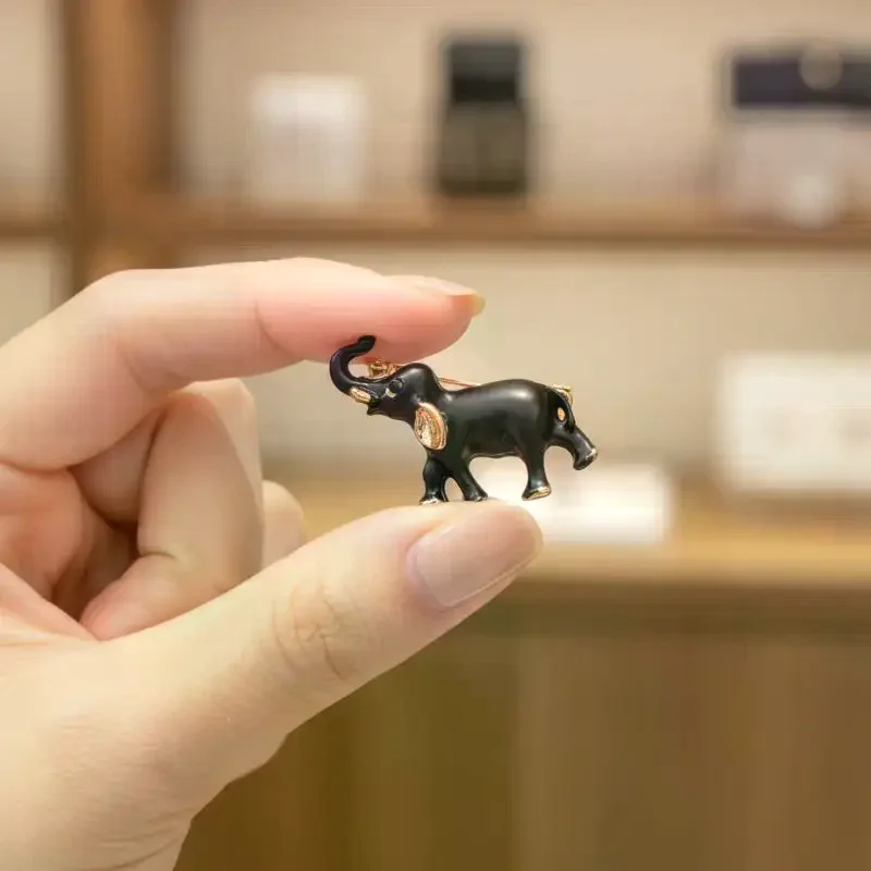 Black Gold Elephant Brooch Set With Shiny Rhinestone And Exquisite Design Perfect For Party Daily Wear Fashion Clothing