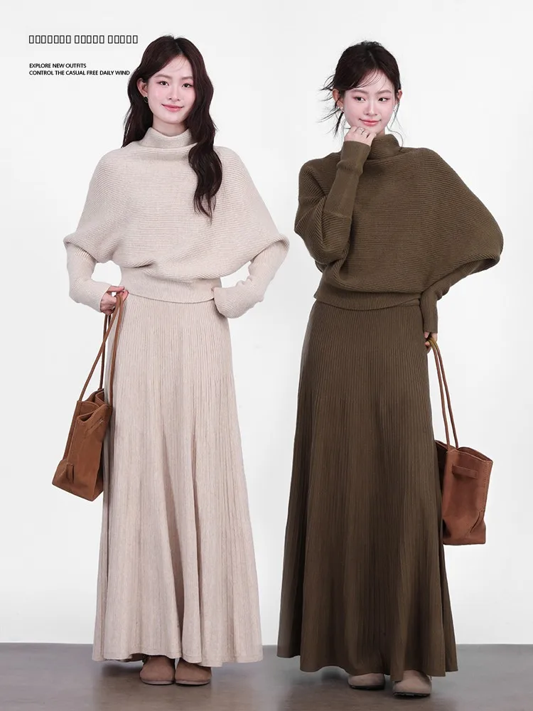 

Женский вязаный комплект Galaxy Resident High Ne Loose Fit Long Sve Casual Sle Winter Faion с юбкой до колена