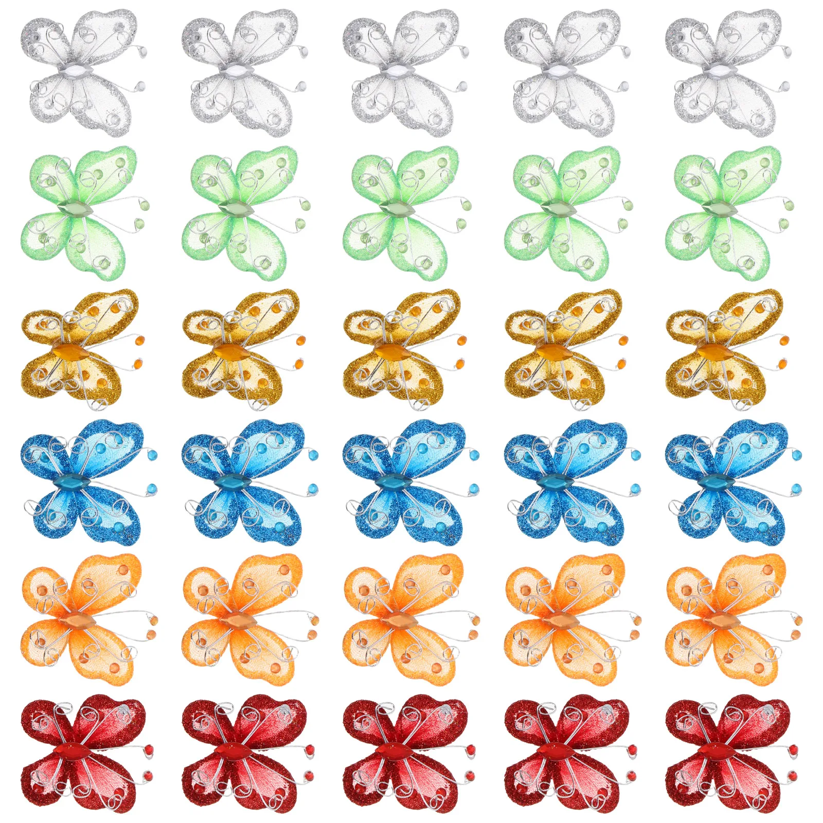 

30 Pcs Butterfly Decoration Wedding Table Scatter Rhinestone Wire Frame Sheer Mesh Glitter DIY Party Crafts