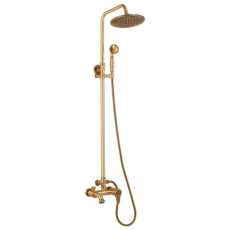 

Gold retro shower set, all copper, wall-mounted, shower head, pressurized.