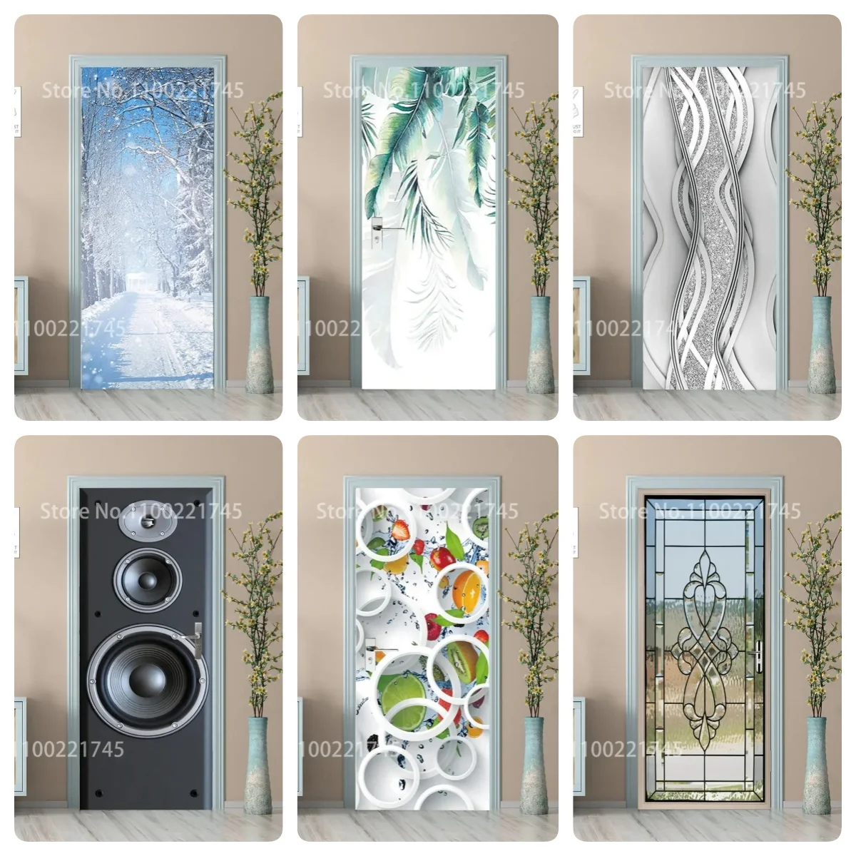 

Winter Snow Forest Door Stickers Waterproof Self-Adhesive Fruit Stained Style Wrap for Home Wardrobe Closet Decor Poster Crafts