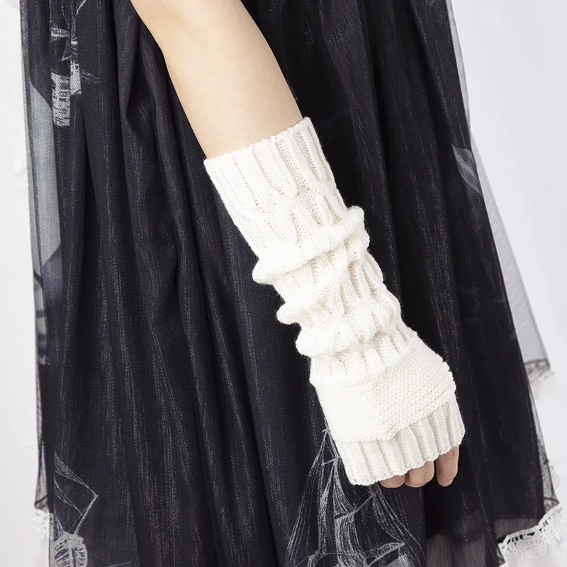 Women Knitted Gloves Half Finger Arm Cover Gothic Lolita Knitted Long Glove Girls Hand Warmer Winter Mittens Fingerless Gloves