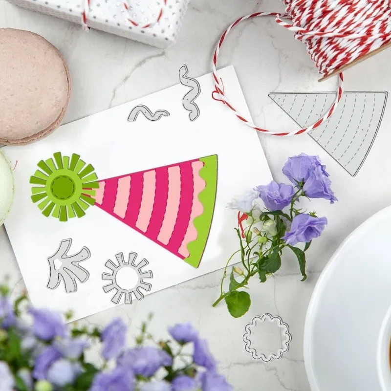 1pc Party Hat Cutting Dies Birthday Hats Stencils Blessings Decorative Embossing Stencils for Scrapbooking Photo Album Greeting