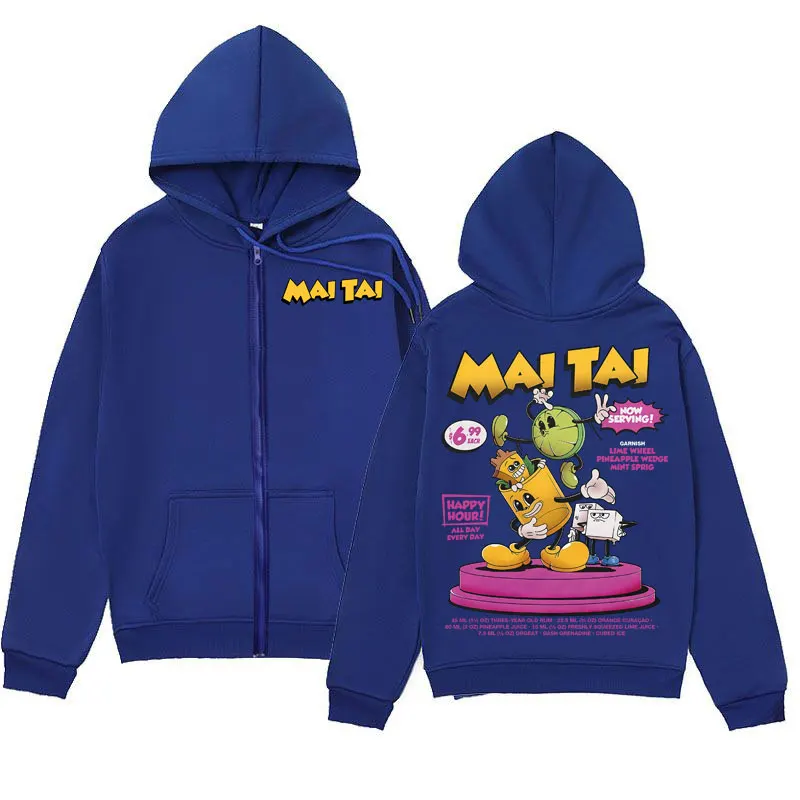 Mai Tai Cocktail Funny Meme Graphic Zipper Hoodie Men Women Clothing Fashion Y2k Zip Up Pullovers Casual Loose Hooded Sweatshirt